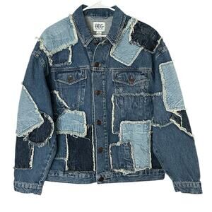 BDG Urban Outfitters Patchwork Denim Jacket Women's XS Blue Frayed Boho NEW
